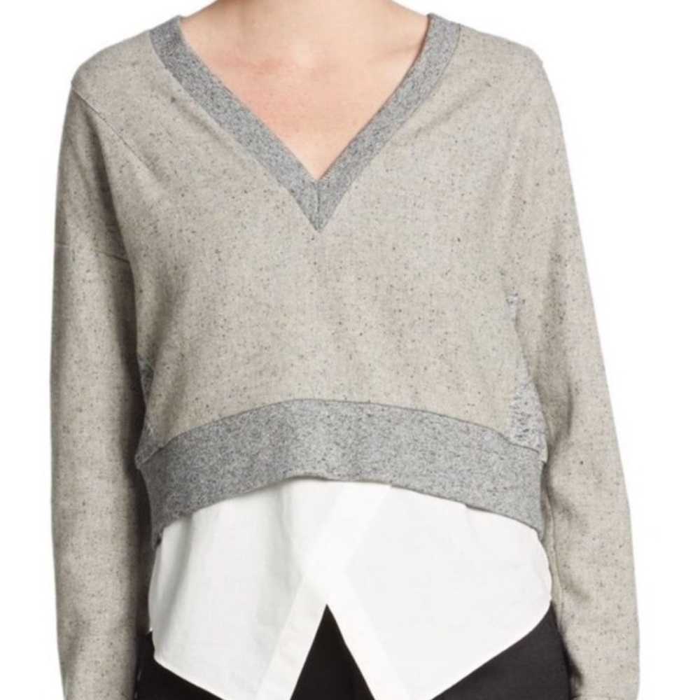 Derek Lam 10 Crosby Cropped Sweater Grey Deep V Knit Pullover Size 0